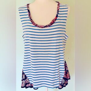 Anthropologie Postage Stamp Striped &
Paisley Print Sleeveless Peplum Top. XL